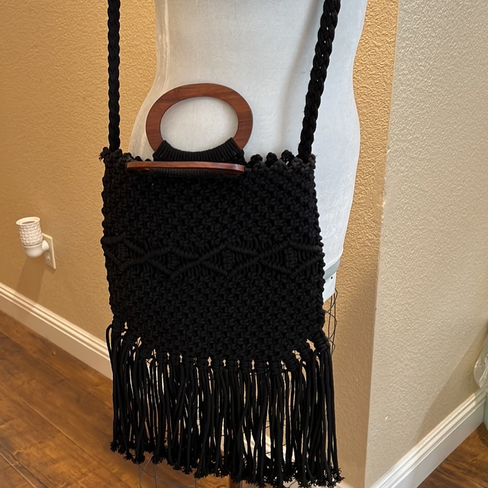 Danielle Nicole Fringe Hippie Boho Crochet Satchel - image 3